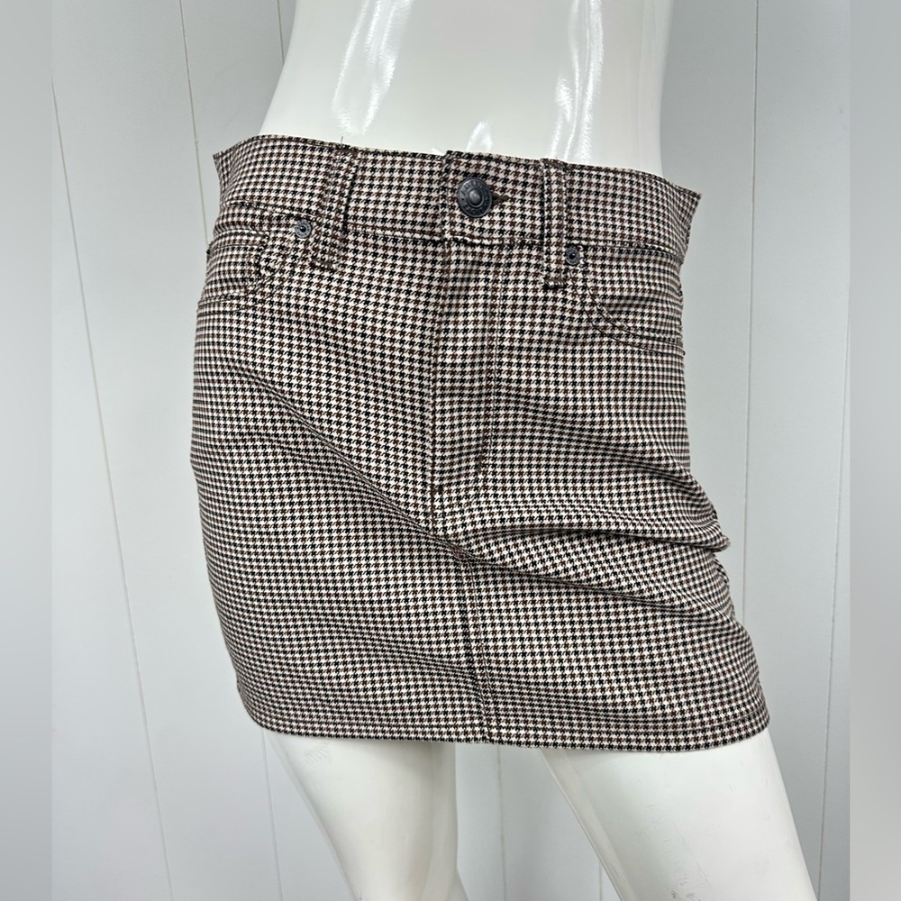 American Eagle Houndstooth Mini Skirt Size 2 Tan Brown Black High Waisted Preppy